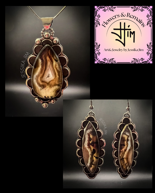 Exquisite Montana Moss Agate Pendant and Earring set