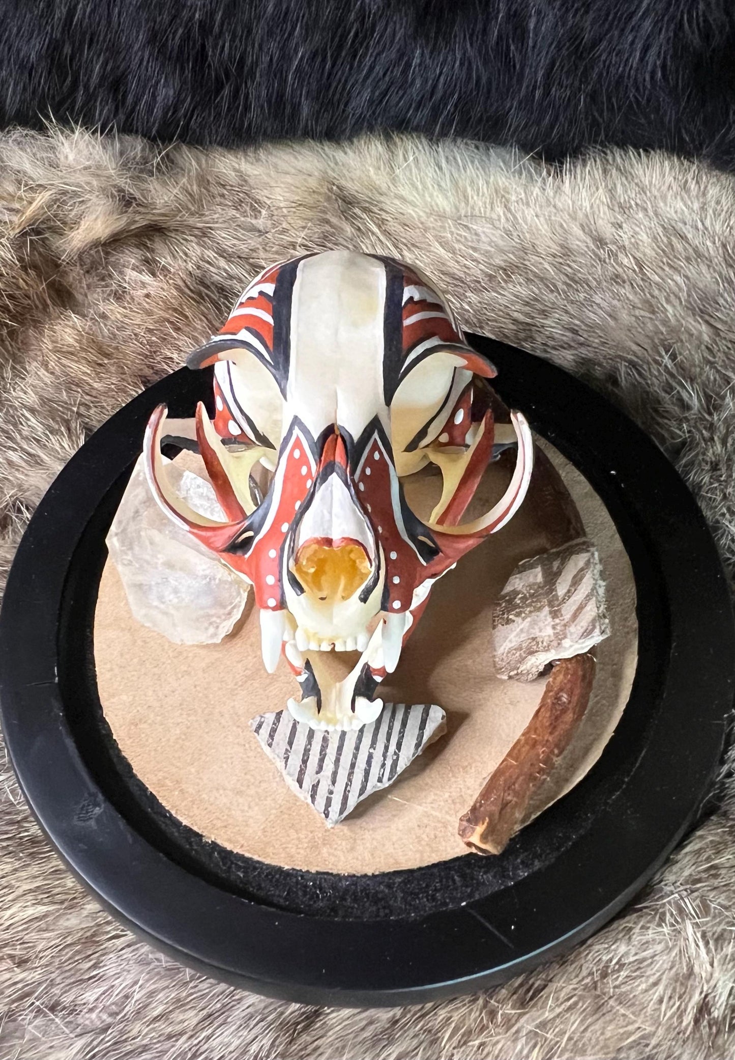 Diné / Navajo Hand Painted Bobcat Skull / Authentic Native American Art