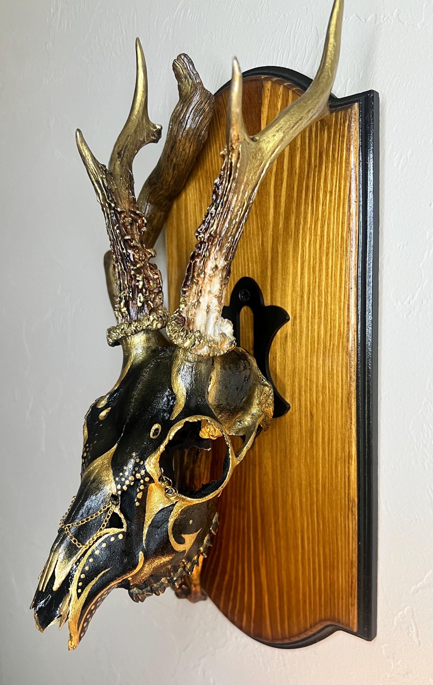 Hand painted Black and Gold Roe Deer |Authentic Native American Art