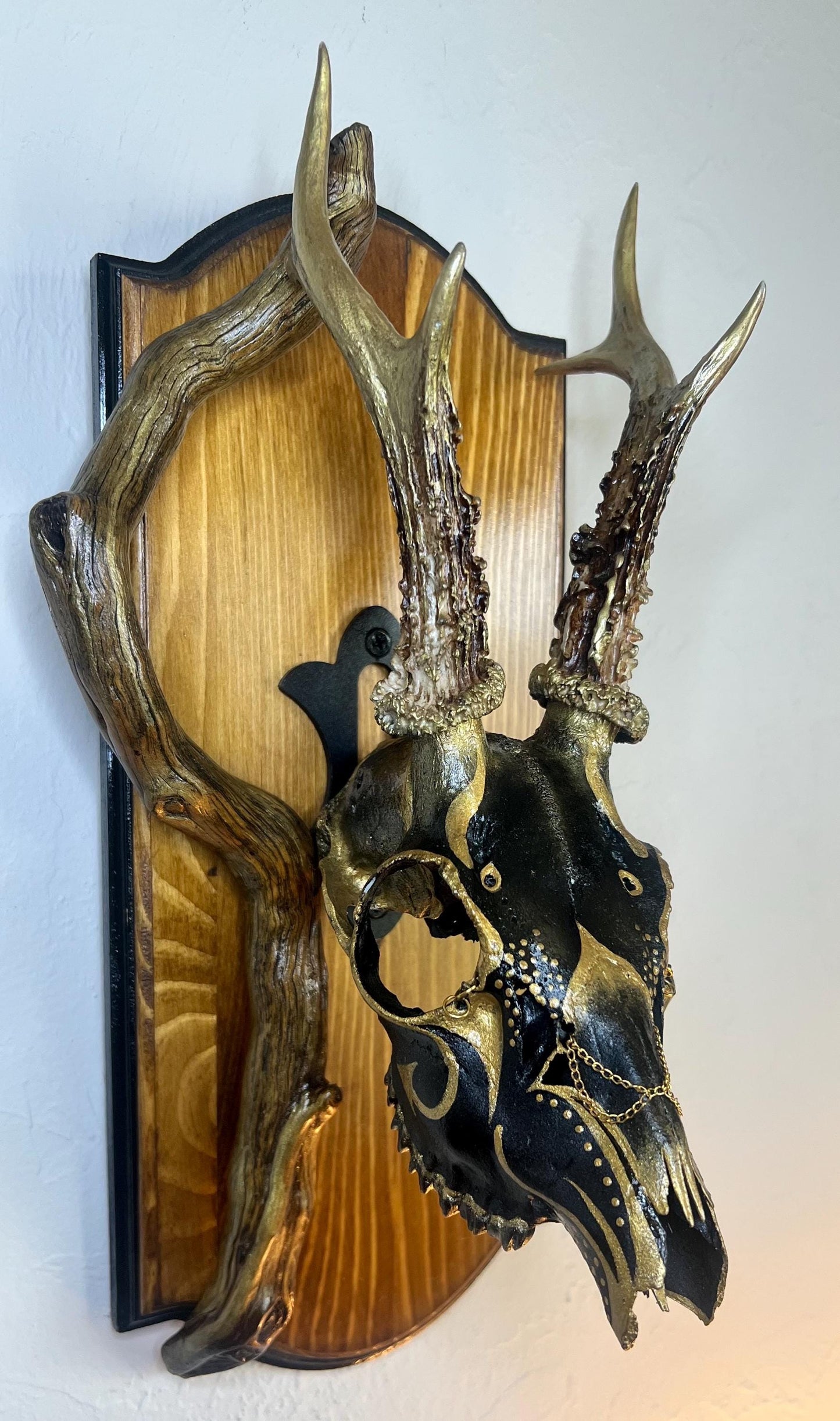 Hand painted Black and Gold Roe Deer |Authentic Native American Art