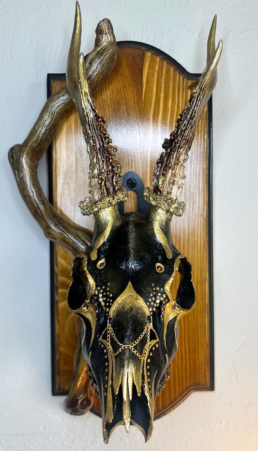 Hand painted Black and Gold Roe Deer |Authentic Native American Art
