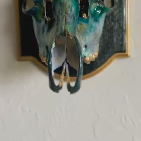 Hand painted Roe Deer with Brass Labradorite headpiece  – Authentic Native American Art